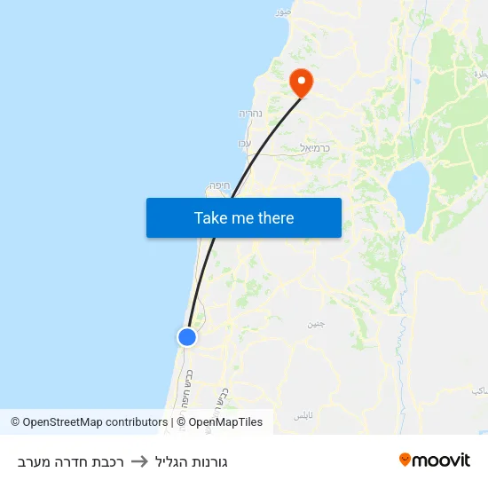 רכבת חדרה מערב to גורנות הגליל map