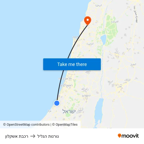 רכבת אשקלון to גורנות הגליל map