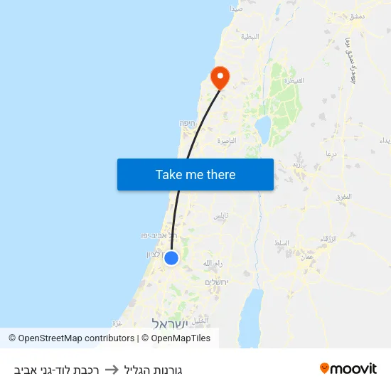 רכבת לוד-גני אביב to גורנות הגליל map