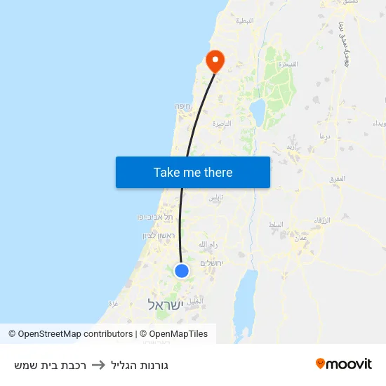 רכבת בית שמש to גורנות הגליל map