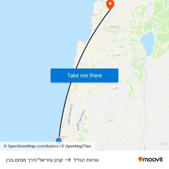 קניון עזריאלי/דרך מנחם בגין to גורנות הגליל map