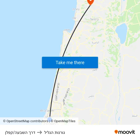 דרך השבעה/קפלן to גורנות הגליל map