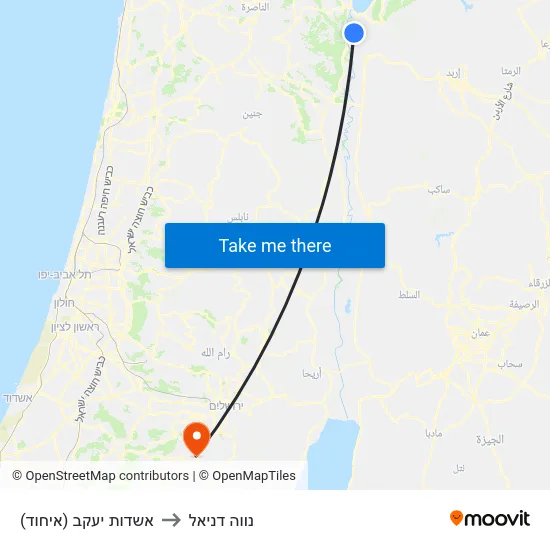 אשדות יעקב (איחוד) to נווה דניאל map