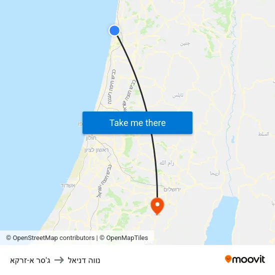 ג'סר א-זרקא to נווה דניאל map