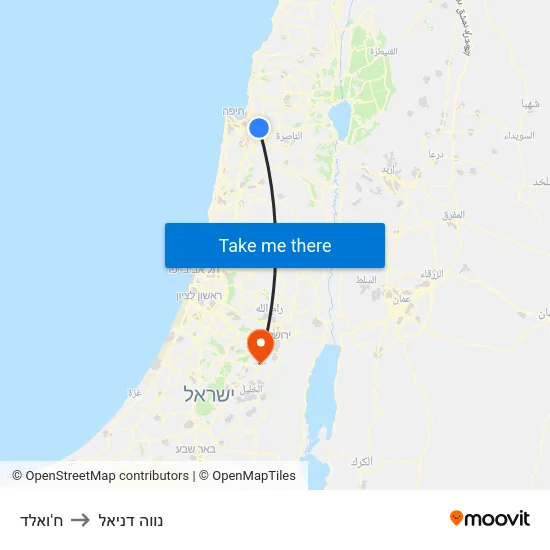 ח'ואלד to נווה דניאל map
