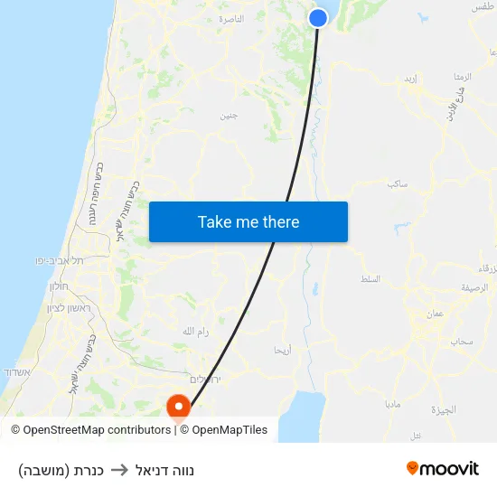 כנרת (מושבה) to נווה דניאל map