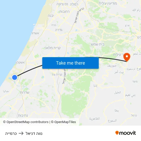 כרמייה to נווה דניאל map
