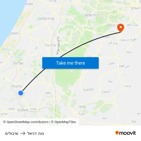 שיבולים to נווה דניאל map