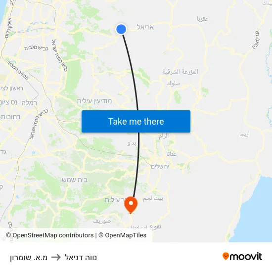 מ.א. שומרון to נווה דניאל map
