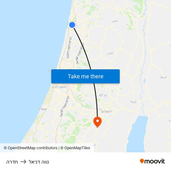 חדרה to נווה דניאל map