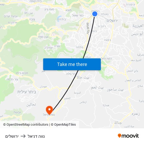 ירושלים to נווה דניאל map