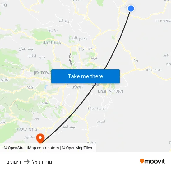 רימונים to נווה דניאל map