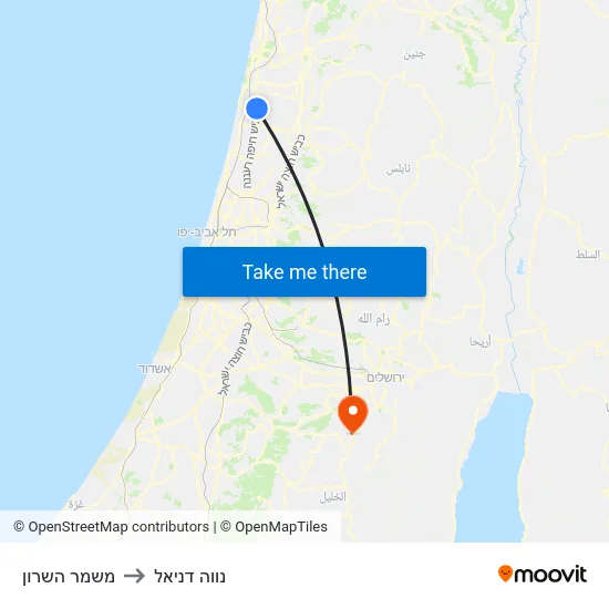 משמר השרון to נווה דניאל map