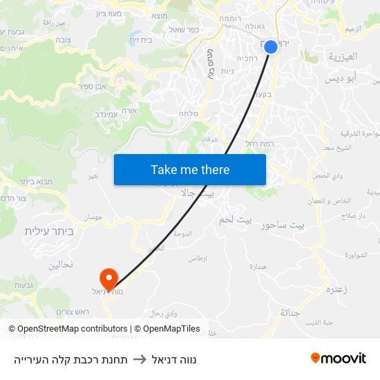 תחנת רכבת קלה העירייה to נווה דניאל map