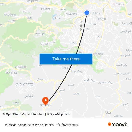 תחנת רכבת קלה תחנה מרכזית to נווה דניאל map