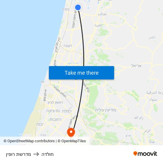 מדרשת רופין to חולדה map