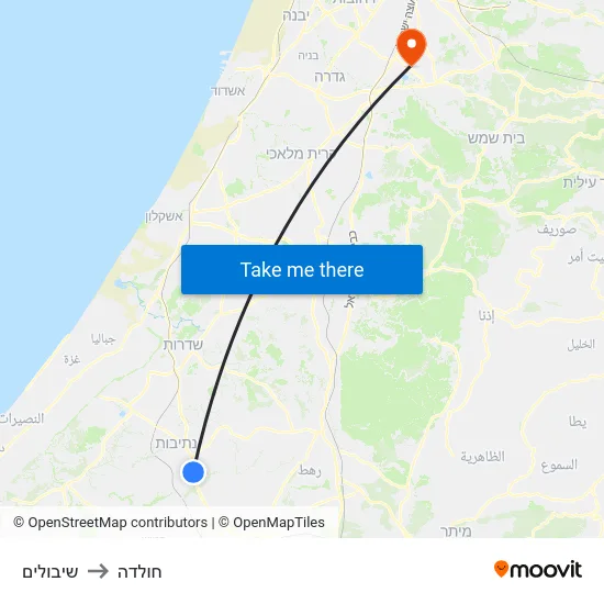 שיבולים to חולדה map