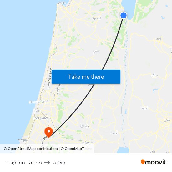 פורייה - נווה עובד to חולדה map