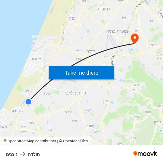 ניצנים to חולדה map