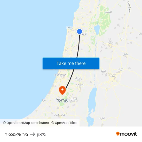 ביר אל-מכסור to גלאון map