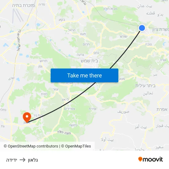 ידידה to גלאון map