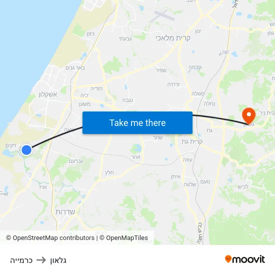כרמייה to גלאון map