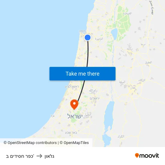 כפר חסידים ב' to גלאון map