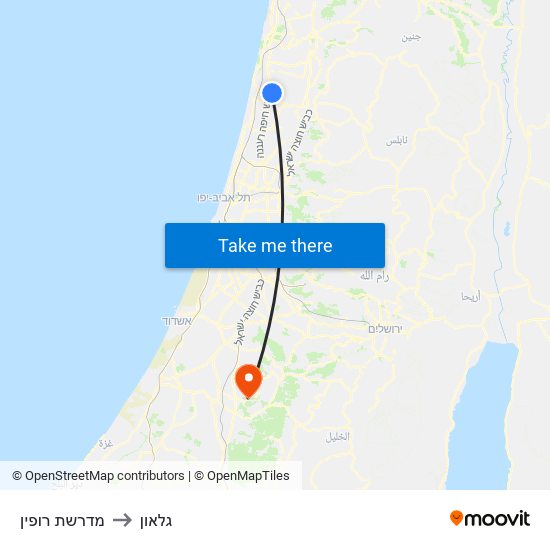 מדרשת רופין to גלאון map