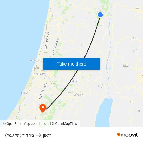 ניר דוד (תל עמל) to גלאון map