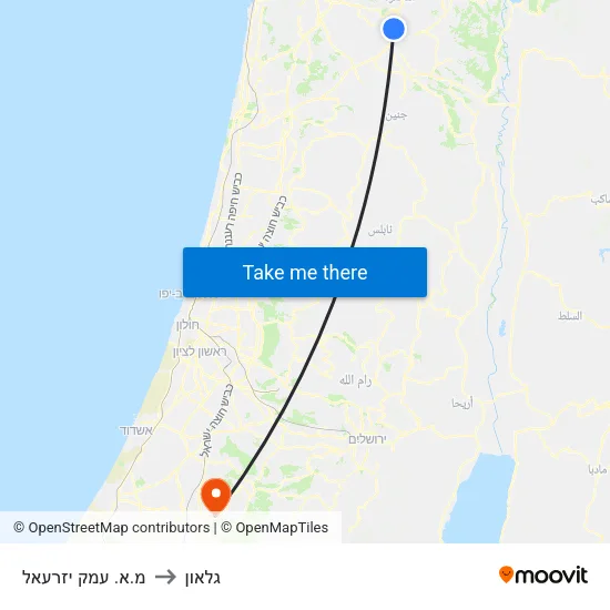 מ.א. עמק יזרעאל to גלאון map