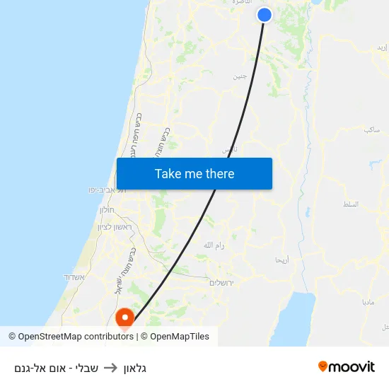 שבלי - אום אל-גנם to גלאון map