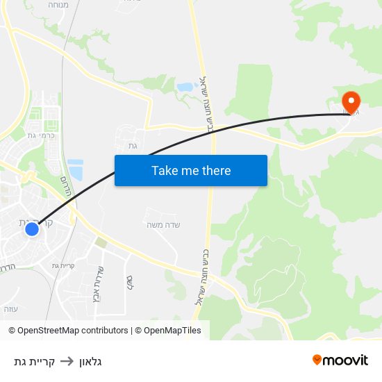 קריית גת to גלאון map