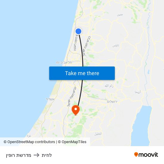 מדרשת רופין to לוזית map