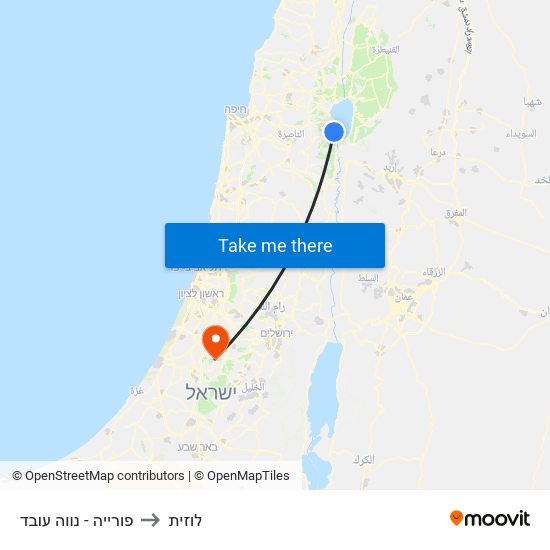 פורייה - נווה עובד to לוזית map