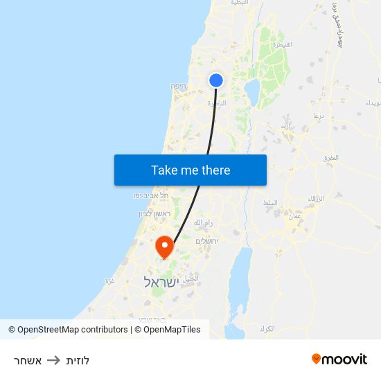 אשחר to לוזית map