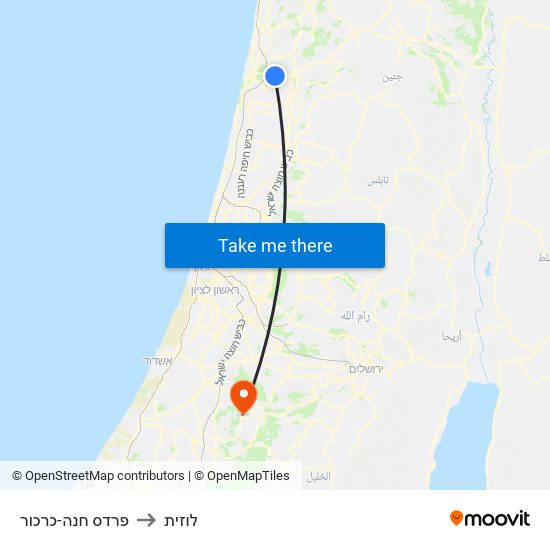 פרדס חנה-כרכור to לוזית map