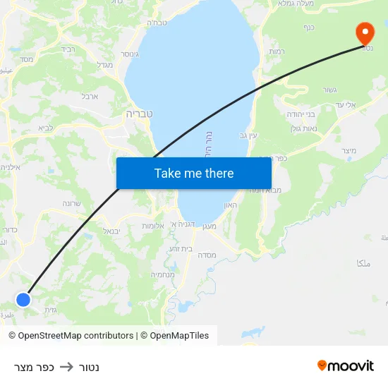 כפר מצר to נטור map