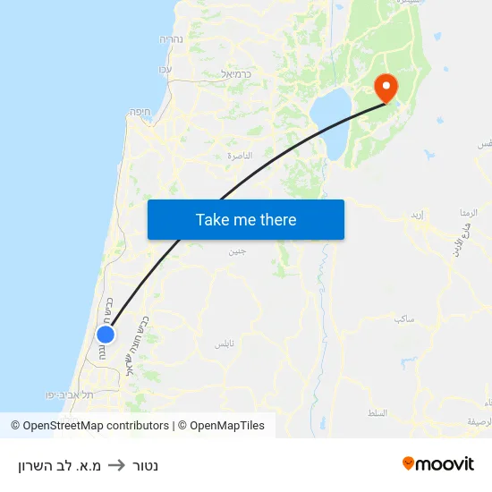 מ.א. לב השרון to נטור map