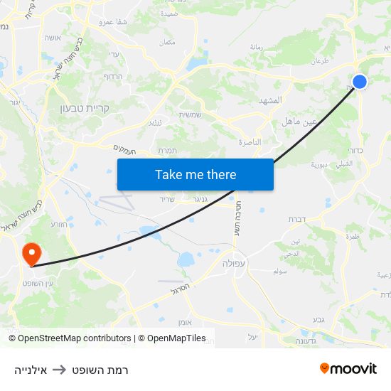 אילנייה to רמת השופט map