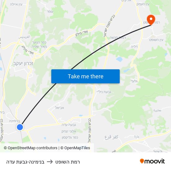 בנימינה-גבעת עדה to רמת השופט map