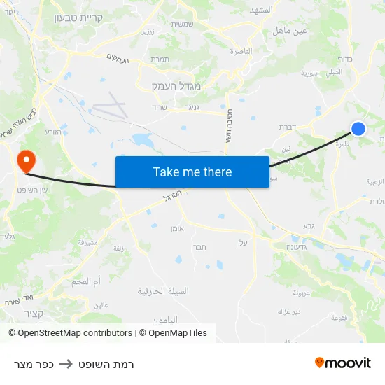 כפר מצר to רמת השופט map