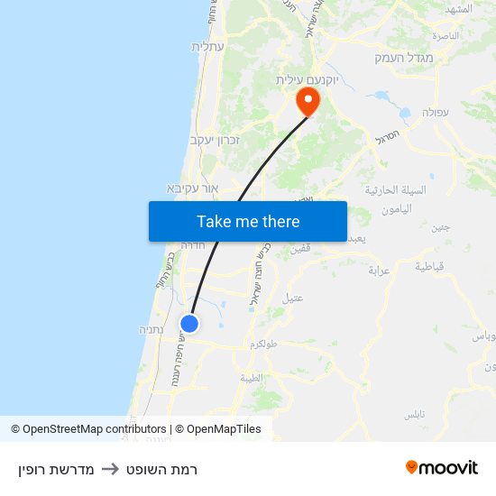 מדרשת רופין to רמת השופט map