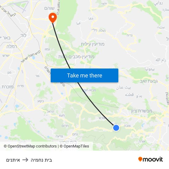 איתנים to בית נחמיה map