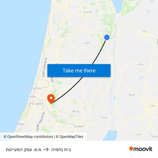 מ.א. עמק המעיינות to בית נחמיה map