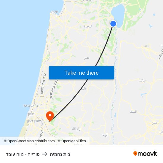 פורייה - נווה עובד to בית נחמיה map