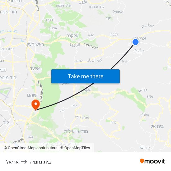 אריאל to בית נחמיה map