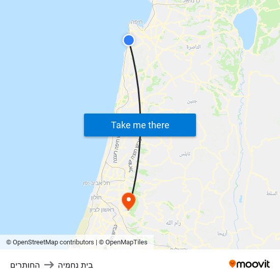 החותרים to בית נחמיה map