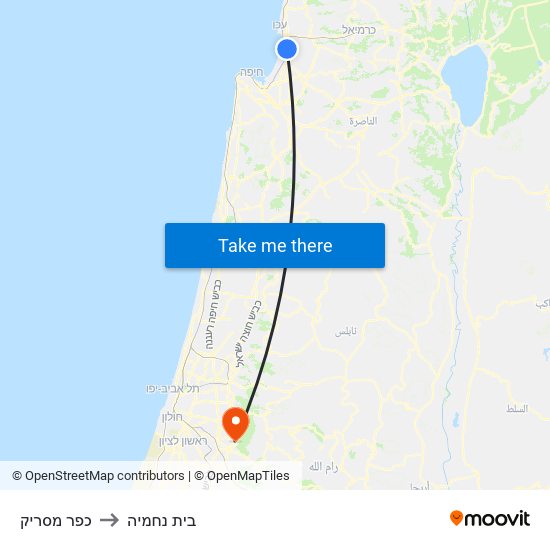 כפר מסריק to בית נחמיה map