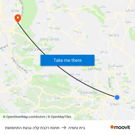 תחנת רכבת קלה גבעת התחמושת to בית נחמיה map
