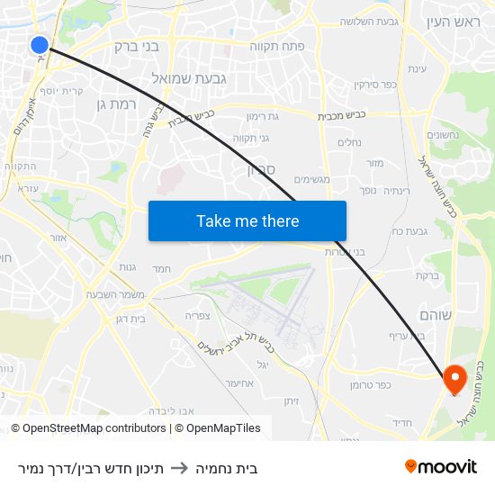 תיכון חדש רבין/דרך נמיר to בית נחמיה map